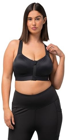 Ulla Popken Damen Sport, Bügel, Front-und Rückenverschluss BH, schwarz, 100D