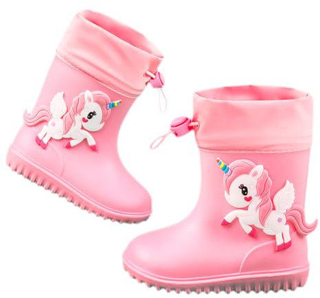 Lazeny Stivaletti Pioggia Bambini, Antiscivolo Impermeabili Stivali di Gomma, 3D Modello Animale Wellington Stivali, Scarpe da Pioggia Leggero per Ragazzi e Ragazze(Unicorno Rosa)