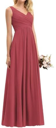 SAYNO Robe de demoiselle d'honneur plissée formelle en mousseline de soie pour femmes, longueur ras du sol 2023, Rose cannelle., 34