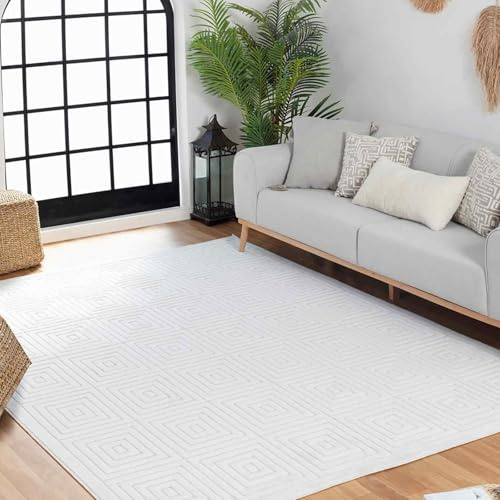 Livabliss Austin Outdoor Matte wetterfest – Balkon, Terrasse, Garten, Küche 120x170 cm – Boho Style, strapazierfähig, Weiß