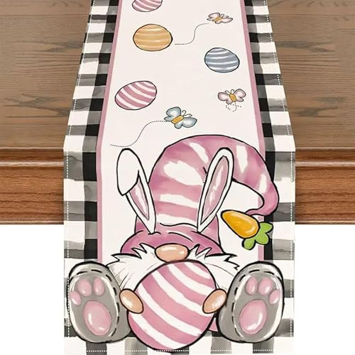 Vspek Ostern Tischläufer, Ostereier Zwerg Ostertischläufer mit Osterei Muster -Tischläufer Frühling Osterparty Tischdekoration für drinnen und draußen Esstisch 72x13 Zoll