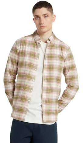 Farah Mens 'Brewer Check' Slim Fit Tartan Oxford Shirt. Long Sleeved (Moss Green) L