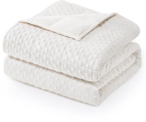 Wemore Minky Dot gewichtete Decke für Erwachsene, Queen-Size-Größe, 6,8 kg, weiche, schwere Decke für Stressabbau und Schlafförderung, atmungsaktive Decke für alle Jahreszeiten, mit Glasperlen, Weiß,