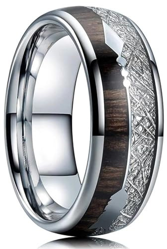 BISONBLUE Ringe Herren Ring Damen Männer Rings Geschenk Mode Mann Ringe Holz Party Ring Band für Männer Dekoration 9 Silber