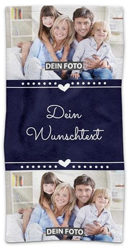 PR Print Royal Badetuch personalisiert mit Foto und Wunschtext - Personalisiertes Badetuch Bedrucken - Persönliches Fotogeschenk für Familie und Freunde | 140 x 70 cm, blau