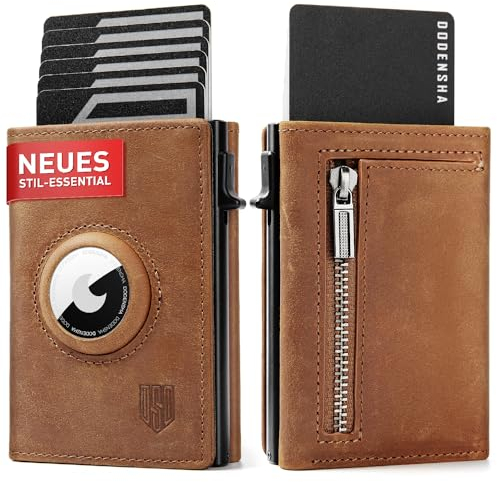 DODENSHA Portafoglio Airtag con Portamonete | Slim 10+ Carte | Protezione RFID | Porta Carte Credito Uomo | Piccolo | Moero | Senza AIRTAG | Cavallino Marrone