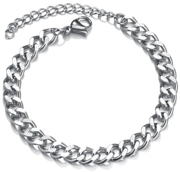 LOCCY Edelstahl Kandare Armband 3/5/7MM, Herren Armband Edelstahl Kandare, Kubanische Kette Armbänder Unisex für HipHop Rapper, 18+5CM Länge (5mm, silber)