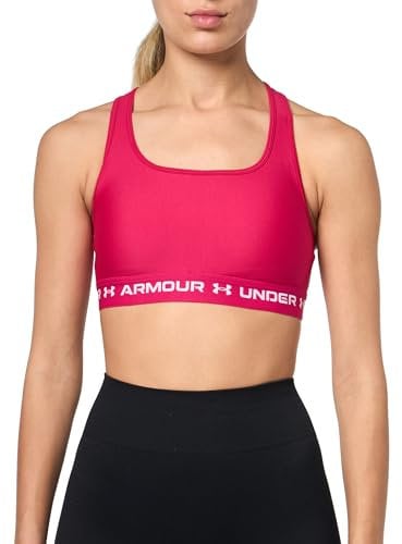 Under Armour Damen Crossback Mid Impact Sport-BH, (681) Shaded Fuchsia/Weiß, Medium