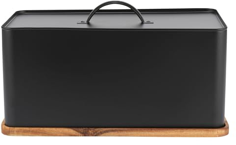 Salter BW13564EU7 Toronto Bread Bin with Chopping Board – Countertop Storage Box with Wooden Base for Cutting & Serving, Rectangular Bread Holder Container for Kitchen, Easy to Clean, Acacia, Black
