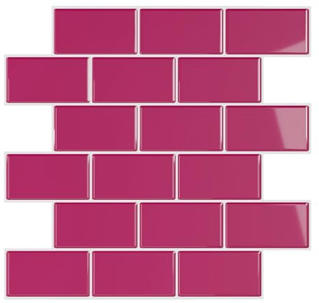 VEELIKE Carreaux Adhesif Cuisine Rose Baies 3D Stickers Carrelage Adhesif Mural Salle de Bain Crédence Adhésive Cuisine Imperméable Dalle PVC Adhesive Blanchisserie Toilette 30.5cm×30.5cm 12 Pièces