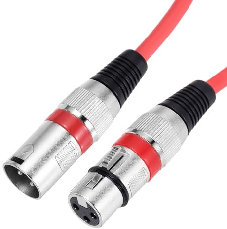 sourcing map XLR Male to XLR Female Cable, 10ft XLR to XLR Microphone Cable, Audio Adapter Cord for Preamps/Speaker Systems, Red