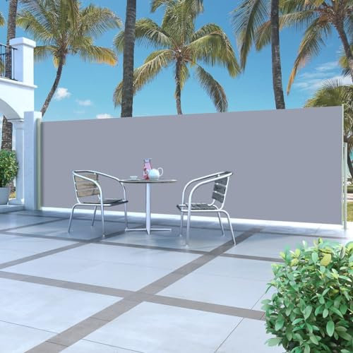 Willood Ausziehbare Seitenmarkise 160x500 cm Grau Sichtschutz Windschutz Sonnenschutz Balkon