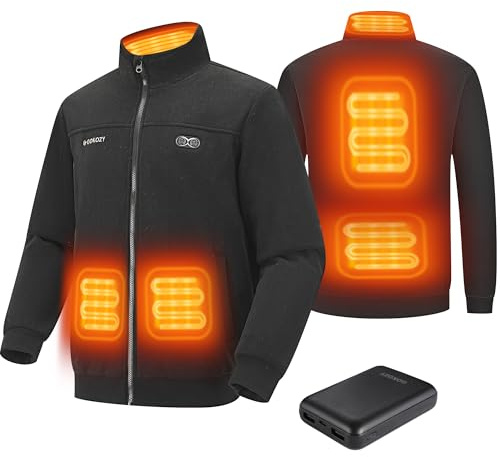 Gokozy Fleece Beheizbare Weste mit 7.4V 10000mAh Powerbank, Heizweste für Damen Herren, Beheizte Jacke, Hoodie Herren, 3 Einstellbar Temperatur, 5 Heizzone für Outdoor Motorrad Skifahren Angeln