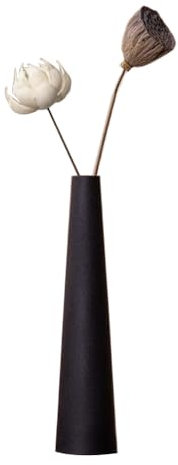 Small Ceramic Bud Vase - 8.5 Inch Tall Conic Flower Single Stem Vase - Black Decorative Floral Centerpiece for Wedding, Office, Home