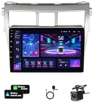 Android 11 Autoradio Bluetooth Radio Touch Screen da 9 Pollici Autoradio per T-oyota Vios Yaris 2007-2012 Supporto GPS Navi Bluetooth Carplay WiFi Specchio Link Sterzo Whe