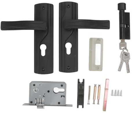Nikou Cerradura de Manija de Puerta Interior de Acero al Manganeso con Pestillo y Rodamiento Silencioso Universal con Llaves para el Hogar, Dormitorio, Color Negro