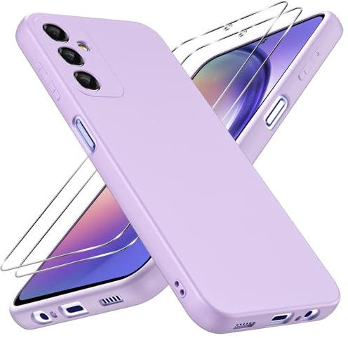 Coiwxmoi Cover per Samsung Galaxy A54 5G 6,4 con 2 Vetro Temperato, Custodia Chiaro con 2 Pellicola Proteggi Schermo, Ultra Sottile Silicone TPU Antiurto Case Protettivo per Samsung A54 5G, Viola
