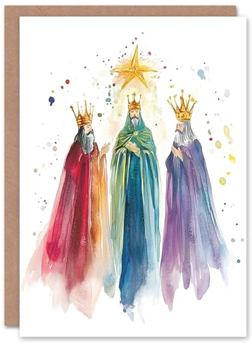 Artery8 Three Wise Men Kings Bethlehem Star Blank For Him Or Her Art Xmas Festive Christmas Card