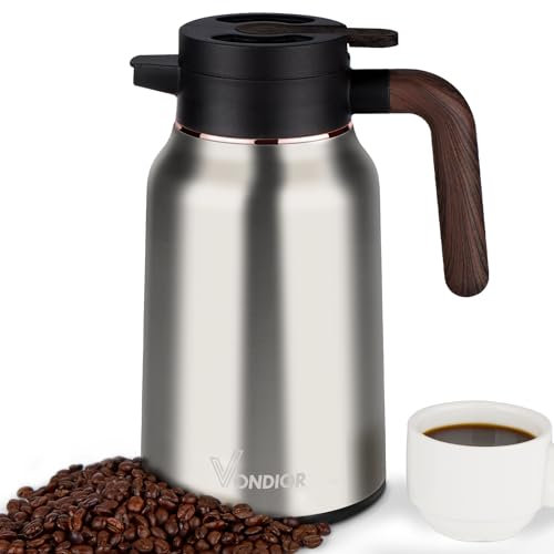 Vondior Thermoskanne 2L, Isolierkanne Kaffeekanne aus 304 Edelstahl, Getränkespender, Kaffeekaraffe für 36 Stunden heiße/kalte Flüssigkeiten, Geeignet Für Partygetränke
