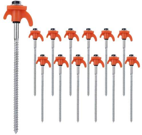 MIGUBIGU 12x Schraubheringe Camping 20 cm, Zeltheringe zum Schrauben mit Gewinde Adapter und Drahtbürste, Tellerkopfschrauben Camping, Zeltheringe Sturmsicher, Erdschrauben, Zelt Heringe