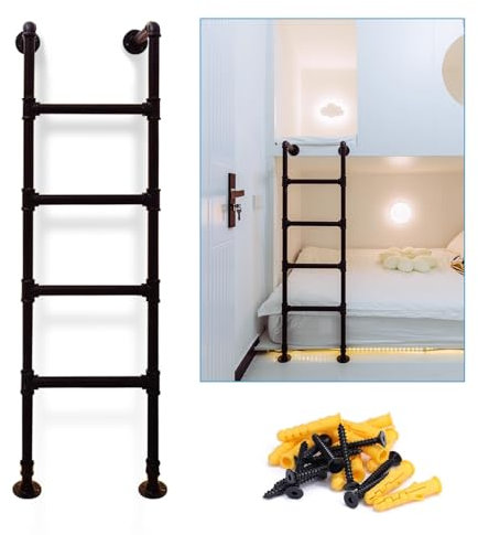 3.3ft-9.8ft Basement Egress Ladder, Loft Bed Ladder Wall Mounted, Step Ladders for Loft Climbing Ladders, Heavy Duty Black Metal Steel Round Tube Ladder for Fire Emergency Home Saf
