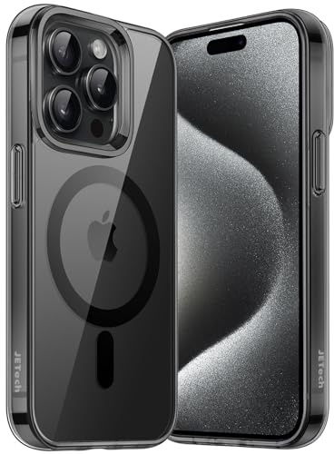 JETech Magnetisch Hülle für iPhone 15 Pro 6,1 Zoll Kompatibel mit MagSafe Kabellosem Laden, Stoßfest Handyhülle, Schutzhülle Kratzfeste Transparente Rückseite (Schwarz)