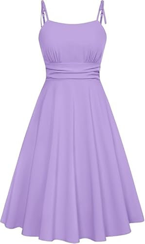 Belle Poque Abiti estivi da donna UK Spaghetti Strap A-Line Midi Sun Dress carino casual con tasche, Lilla, XXL