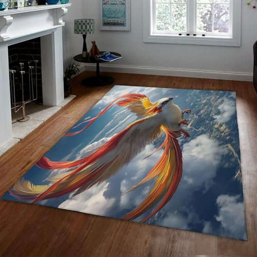 HOBBOY Phoenix Area Teppiche Weiß Wolken Teppich Bunt Phoenix Boden Teppich für Küche Schlafzimmer Wohnzimmer Fantasie Tier dünne Türmatte 80 x 150 cm