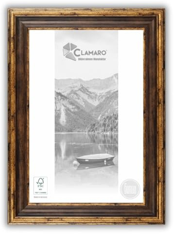 CLAMARO Genua Bilderrahmen Antik Massivholz, 76 mm, Braun Gold, 30x40 cm | aus Fichtenholz, handgefertigt in Wunschmaß, inkl. Acrylglas, HDF-Rückwand und Metall-Aufhänger, für Hoch- und Querformat