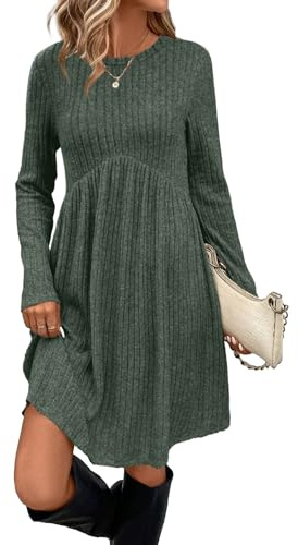 OFEEFAN Fall Dresses for Women 2026 Sweater Dress Long Sleeve Dress for Women Maternity Fall Clothes Winter Clothing Cowboy Chic Christmas Green M