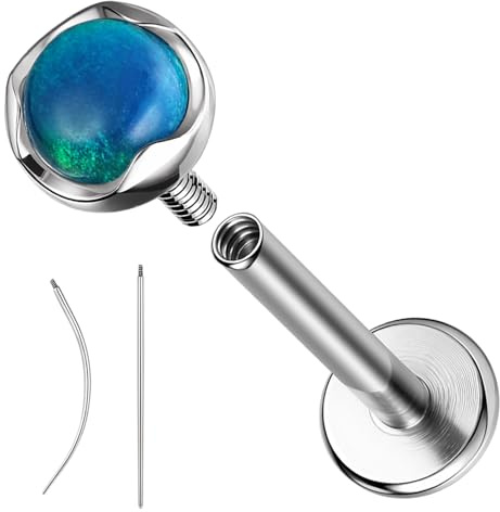ZS 1 Stück G23 Titan Opal Tragus Piercing Schmuck 16G Helix Conch Earring for Women Innengewinde Labret Lip Stud Monroe Medusa piercing Knorpel Ohrpiercing (Blau)