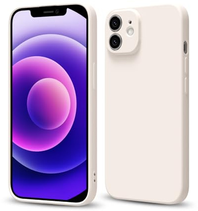 Svaove for iPhone 12 Mini Phone Case Liquid Silicone, Thin Ultra Slim Minimalist Phone Cover, Girly Cute Plain Bright Solid Color Matte Soft Rubber Jelly Gel Plastic TPU Bumper, Beige Cream