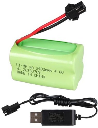 4.8V 2400mAh Ni-MH Battery with SM-2P Connector & USB Charger Cable, AA NiMH Rechargeable Battery Pack for RC Car Boats Buses Helicopter Toys, RC Construction truck Dump Truck, LED Lights