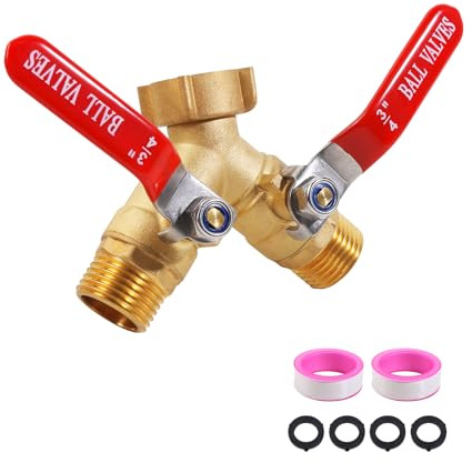 2 Wege Verteiler Wasser 3/4 Zoll, Messing Wasserverteiler Y-FöRmiger Verteiler Mit Individuellem Absperrhahn, FüR GartenschläUche, Waschmaschinen & KüChe