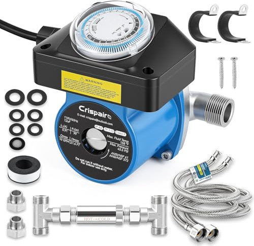 Crispaire Kit de bomba de recirculación de agua caliente instantánea para calentadores de agua de tanque, válvula de sensor de acero inoxidable 304, líneas PEX de 20 pulgadas, temporizador inteligente