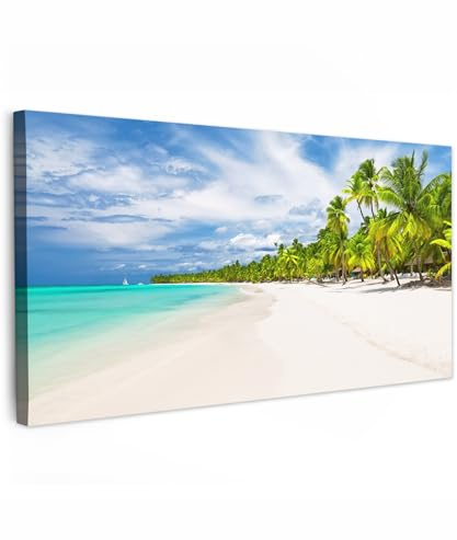 MuchoWow© Wandbilder Wohnzimmer XXL Wanddeko Panorama Zimmerdeko | 100x50 cm - Wandgemälde Zimmer Deko auf Wand Dekoration Wall Art Großes Bild Strand - Meer - Palmen