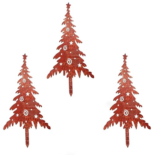BAPPKON 3 Stück Rostige Tannenbaum Gartenstecker, Hirsch Weihnachtsdeko für Draußen, Winterdeko Outdoor mit Metall, Steckern für Garten, Terrasse & Balkon, Frostsichere Rostoptik