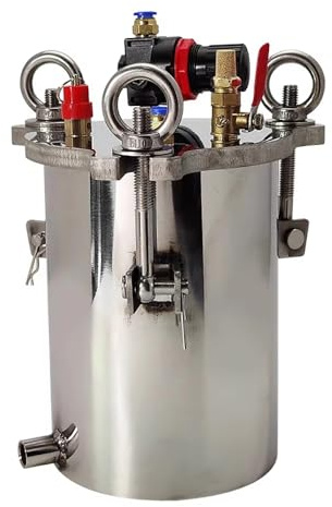 Edelstahl-Druckbehälter mit seitlichem Auslauf, 5 Liter Fassungsvermögen, inklusive Sicherheitsventil, maximaler Druck 8 bar