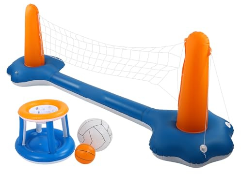 Dilwe Ensemble de Volley-Ball de Piscine Gonflable avec Sacs de Poids, pour événements Scolaires Amusants et Sports Nautiques