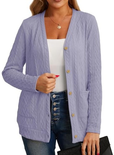 Cardigan Donna Giacca Maglioncino Cotone Donna Leggera Elegante Attorcigliato Casuale Solido Cardigan per l'Autunno con Bottoni, Scollo a V e Pratiche Tasche