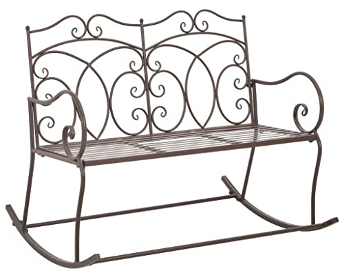 JHQHSM Antique Brown Wrought Iron Garden Bench 104 cm Outdoor Patio Seating with Wide Rocking Seat for Comfortable Relaxation