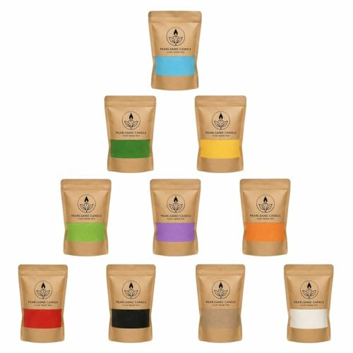 Kerzensand im Farbenmix 500g (10 x 50g) mit 10 Dochten, Kerzen selber machen, Kerzenwachs & Kerzendocht, Farbwachs Set Kerze Gießen Candle Sand Pflanzliches Wachs Granulat, DIY Basteln Home Dekoration