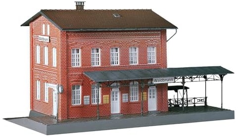 FALLER Bahnhof Waldbrunn Modellbausatz mit 82 Einzelteilen 240 x 125 x 135 mm I Modelleisenbahn Zubehör H0 Gebäude I Modelleisenbahn H0 Bahnhof
