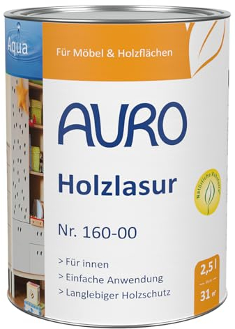 Auro Holzlasur Aqua Nr. 160-88 Hellbraun - 2,5L - für Innen und Außen