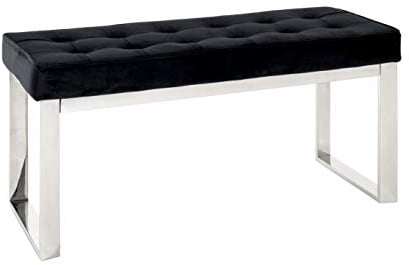 HAKU Möbel Bank Edelstahl, schwarz, Edelstahl, Samtgewebe - Maße: B 100 cm x H 48 cm x T 41 cm, Style: Art Deco