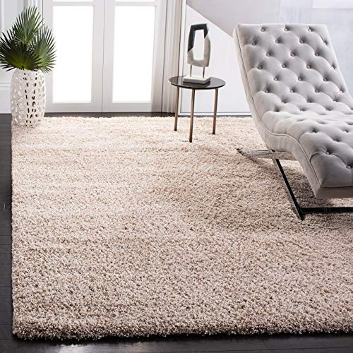 SAFAVIEH California Shag Collection Area Rug - 4' Square, Beige, Non-Shedding & Easy to Clean, Ultra Plush Thick Pile, Ideal for Living Room, Bedroom, Dining Space (SG151-1313)