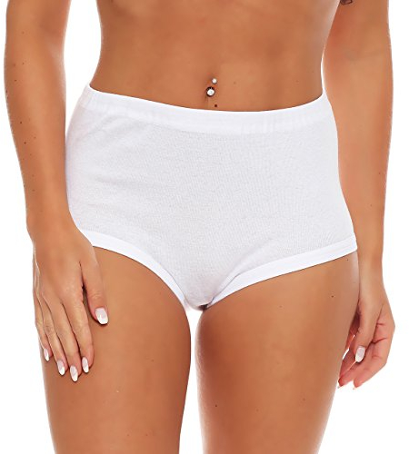 Ropa interior de cocaína 4 | 8 | 16 | 24 slip mujer blanco 100% algodón sin costura lateral alto Öko Tex Standard 100 resistente a la ebullición apto para secadora liso blanco 36/38 a 60/62 (48-50, 4 Damas Slip Blanco)