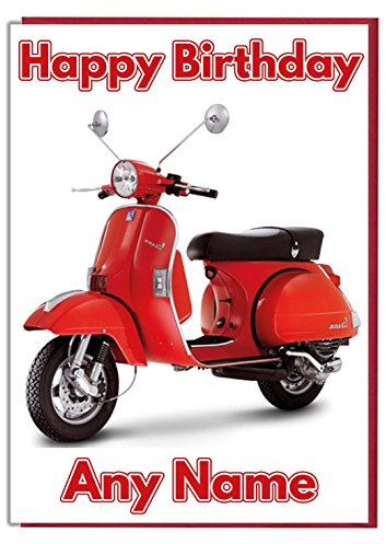 AK Giftshop Personalisierte Geburtstagskarte mit Vespa-Scooter-Motiv – fügen Sie einen Namen und ein Alter hinzu