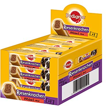 Pedigree Riesenknochen Maxi – Hundeleckerli mit Rind – Ideal als Belohnung für große Hunde – 12 x 210g im Multipack mit je 1 Knochen