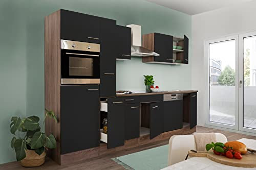 Küche Küchenzeile Küchenblock Eiche York Schwarz Oliver 310 cm Respekta